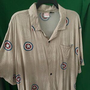 Marvel Mens Captain America Shield Button Down Short Sleeve Shirt size XXL
